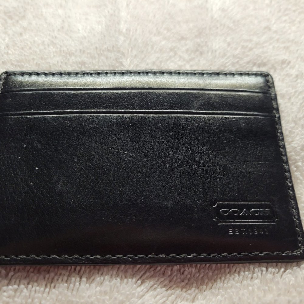 Men's Coach Black Leather Credit Card Pouch Wallet